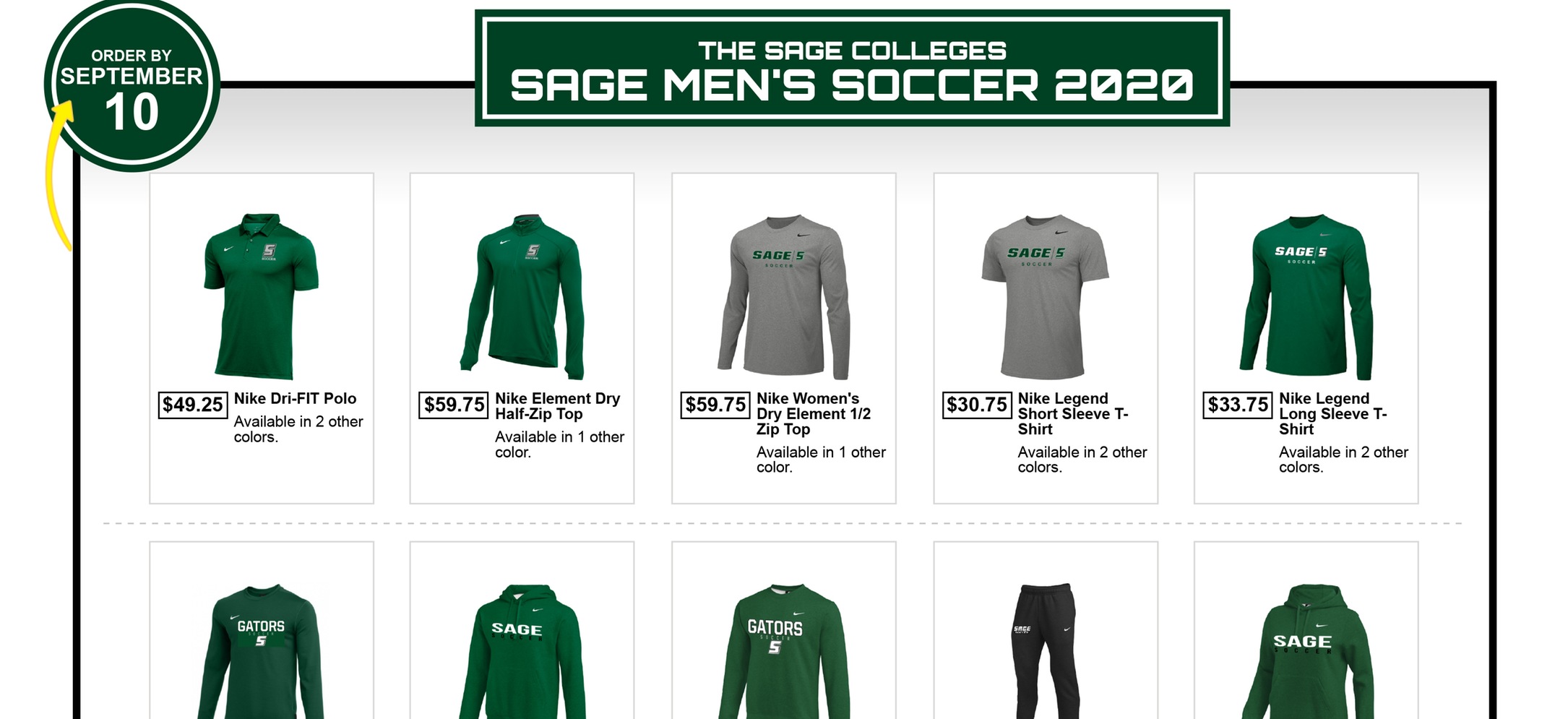 Support Sage's Men's Soccer Program with a purchase from their Team Store!