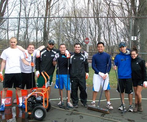 Sage Tennis Teams Participate in NCAA Division III Week by participating in a Community Service Project at Prospect Park