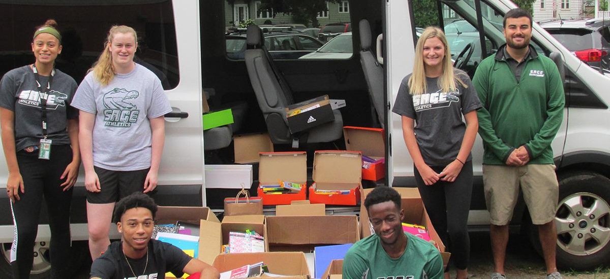Sage student-athletes continue tradition of donating to area school with back to school supplies