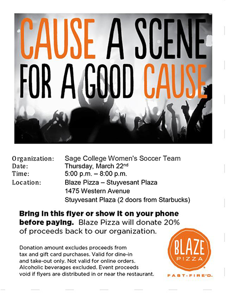 Join Sage's Women's Soccer Team at Blaze Pizza on March 22!