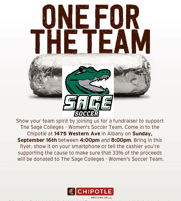 Join Sage's Women's Soccer Team for a Fund Raiser at Chipolte on September 16