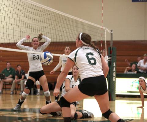 Sage posts 3-0 win over MCLA in non-conference volleyball action