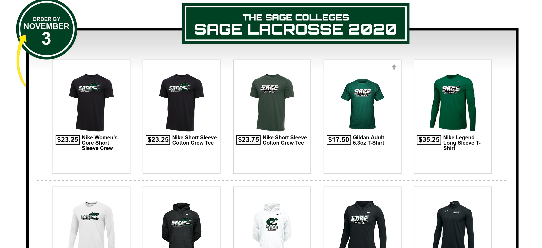Support Sage Women's Lacrosse Team with a Purchase from their Team Store! Now through Nov. 3!